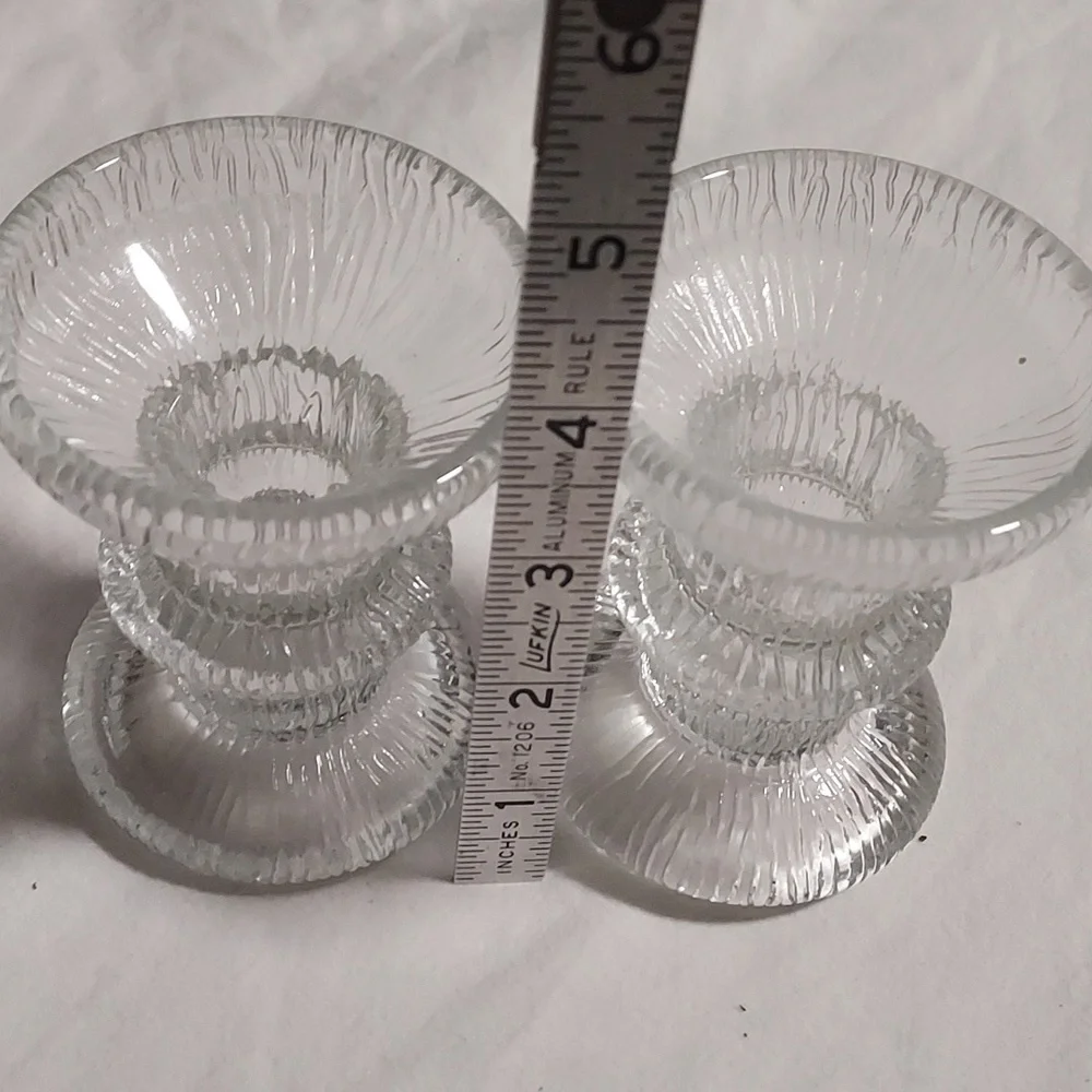 MCM Luminarc Nordic Candle Holders Set of 2 Textured Clear Glass 3.75